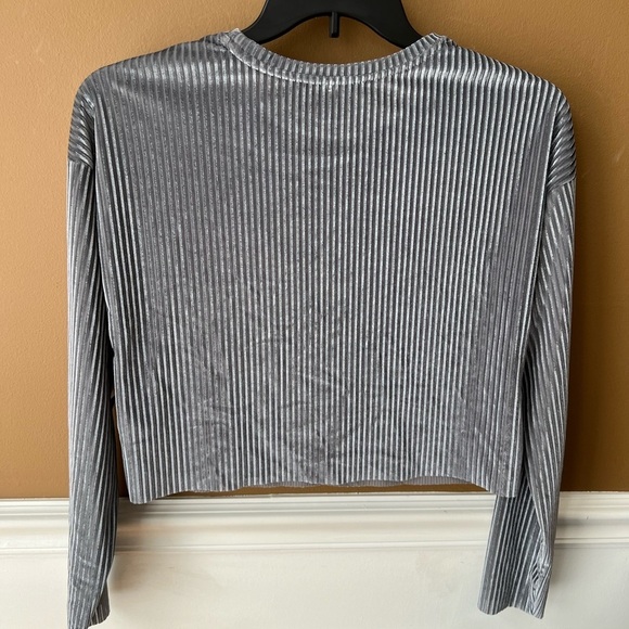 Double Zero Women’s Silver Shimmer Ribbed Long Sleeve Crop Top Size M Clubbing - Picture 3 of 4